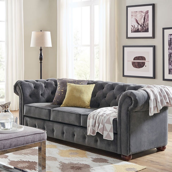 Ghế sofa nỉ nhung được thiết kế trong phong cách tân cổ điển